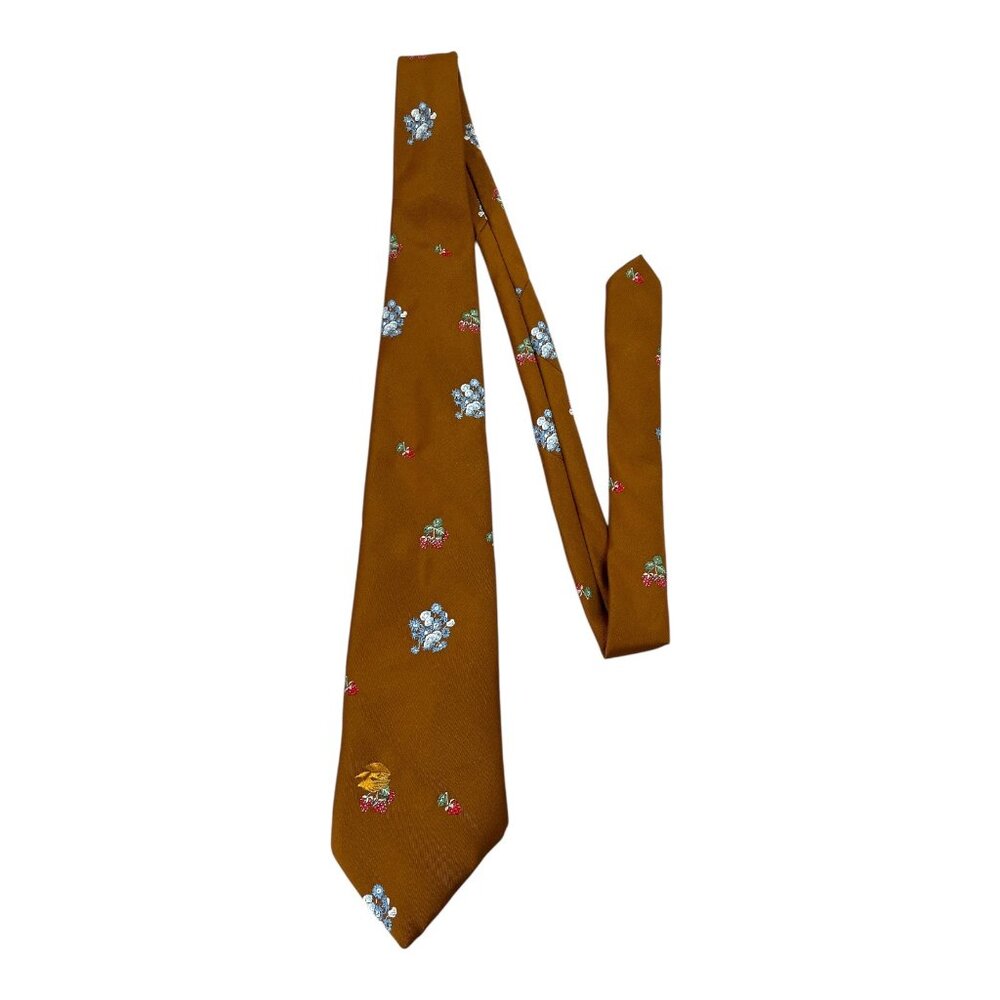 Johnny Miller Brown Floral and Berry Print Vintage Necktie
